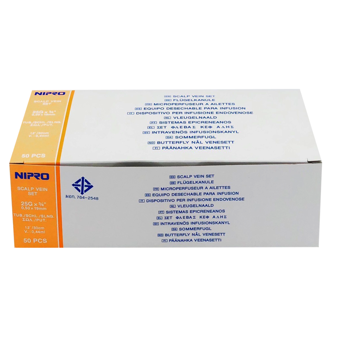 NIPRO SCALP VEIN 25GX3/4" (50 ชิ้น/ กล่อง) เข็มปีกผีเสื้อ สก๊าวพ์เวน