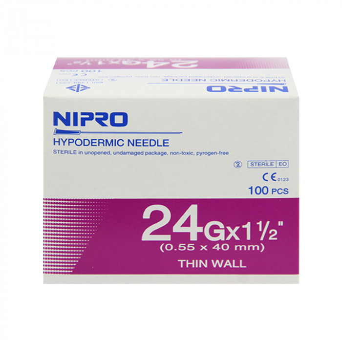 NIPRO NEEDLE 24GX1 1/2" (100 PCS/BOX)เข็มฉีดยาแบบใช้แล้วทิ้ง ขนาด